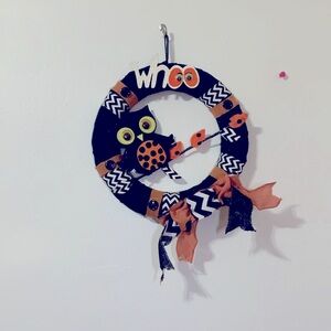 Halloween Wreath Black & Orange WHOO OWL Used